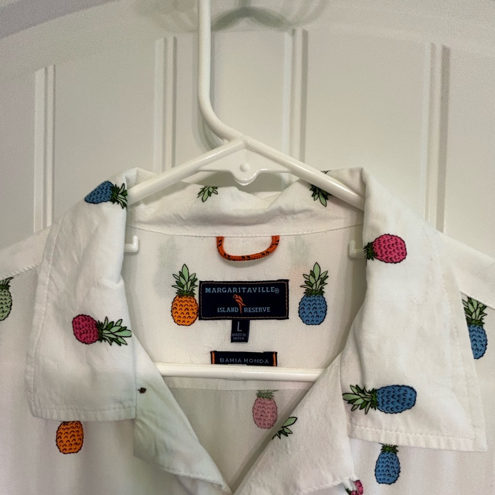 Margaritaville White Shirt with Colorful Pineapple Accents